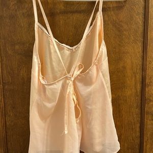 NWT Auden Peach Satin Lingerie Sleepwear Pajama Set with Tie Back and Lace XL